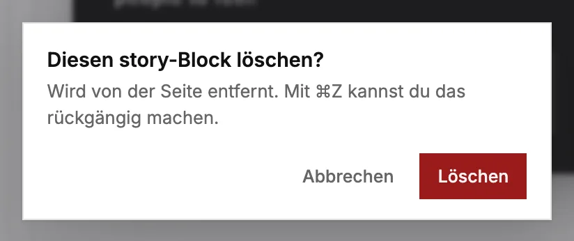 Der Dialog, der vor dem Löschen eines Blocks nachfragt