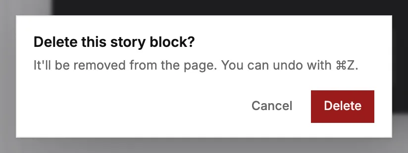 The dialog that asks before a block is deleted