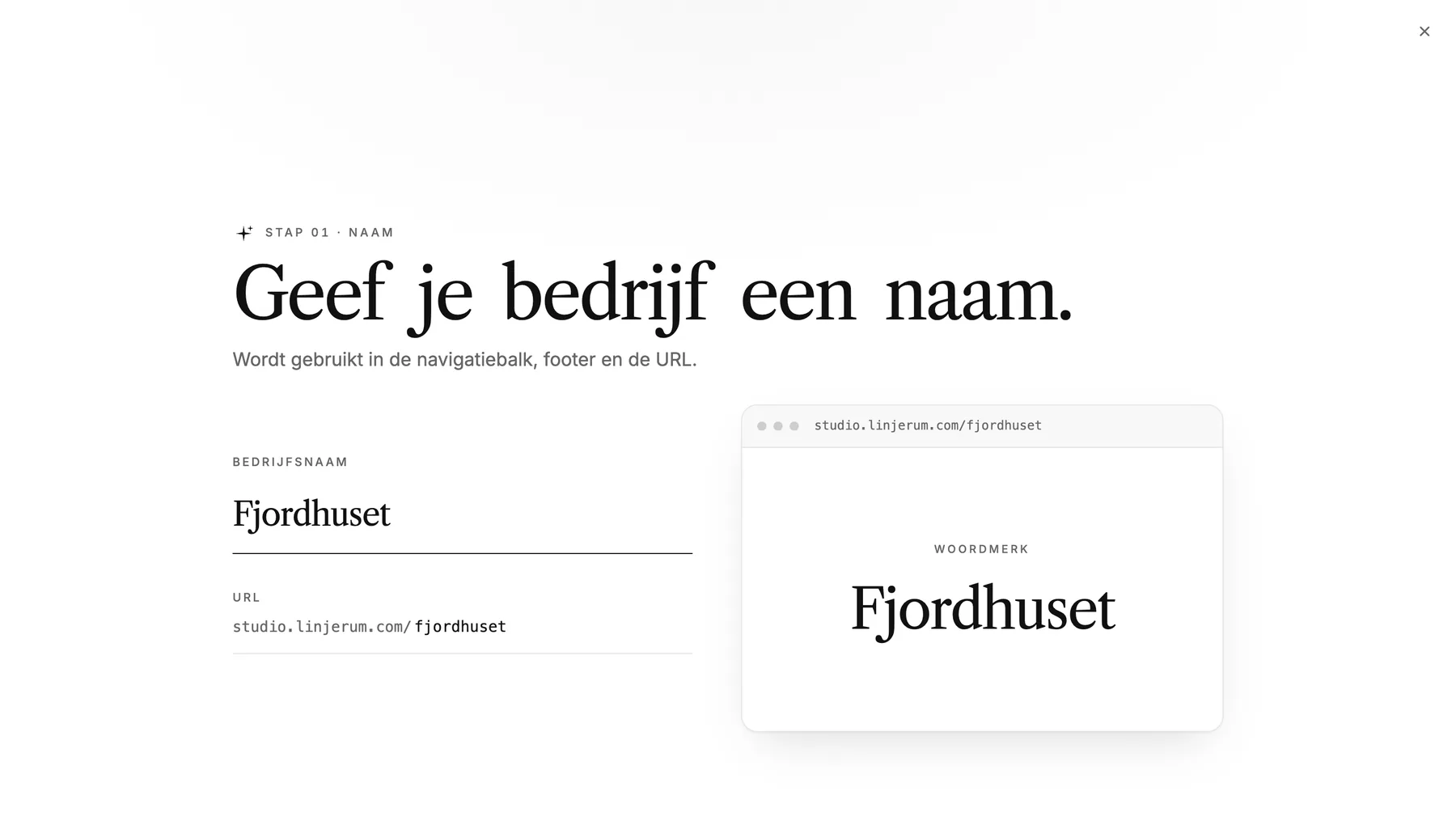 De stap Geef je bedrijf een naam, met een ingevulde bedrijfsnaam